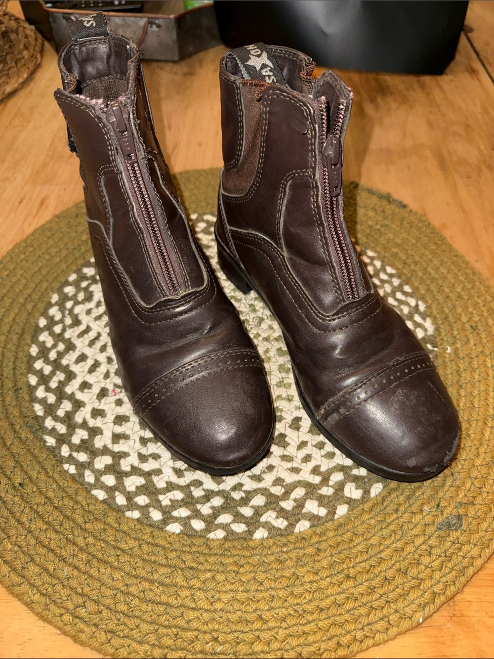Saxon Syntovia Youth Front-Zip Paddock Boots Brown Size US 2